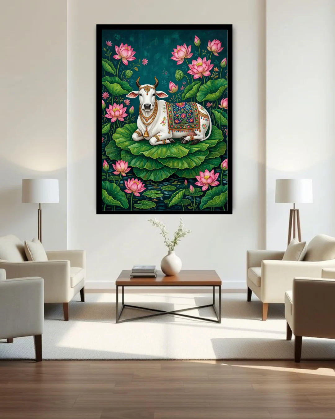 Sacred Cow Lotus Art - Wall Art Canvas