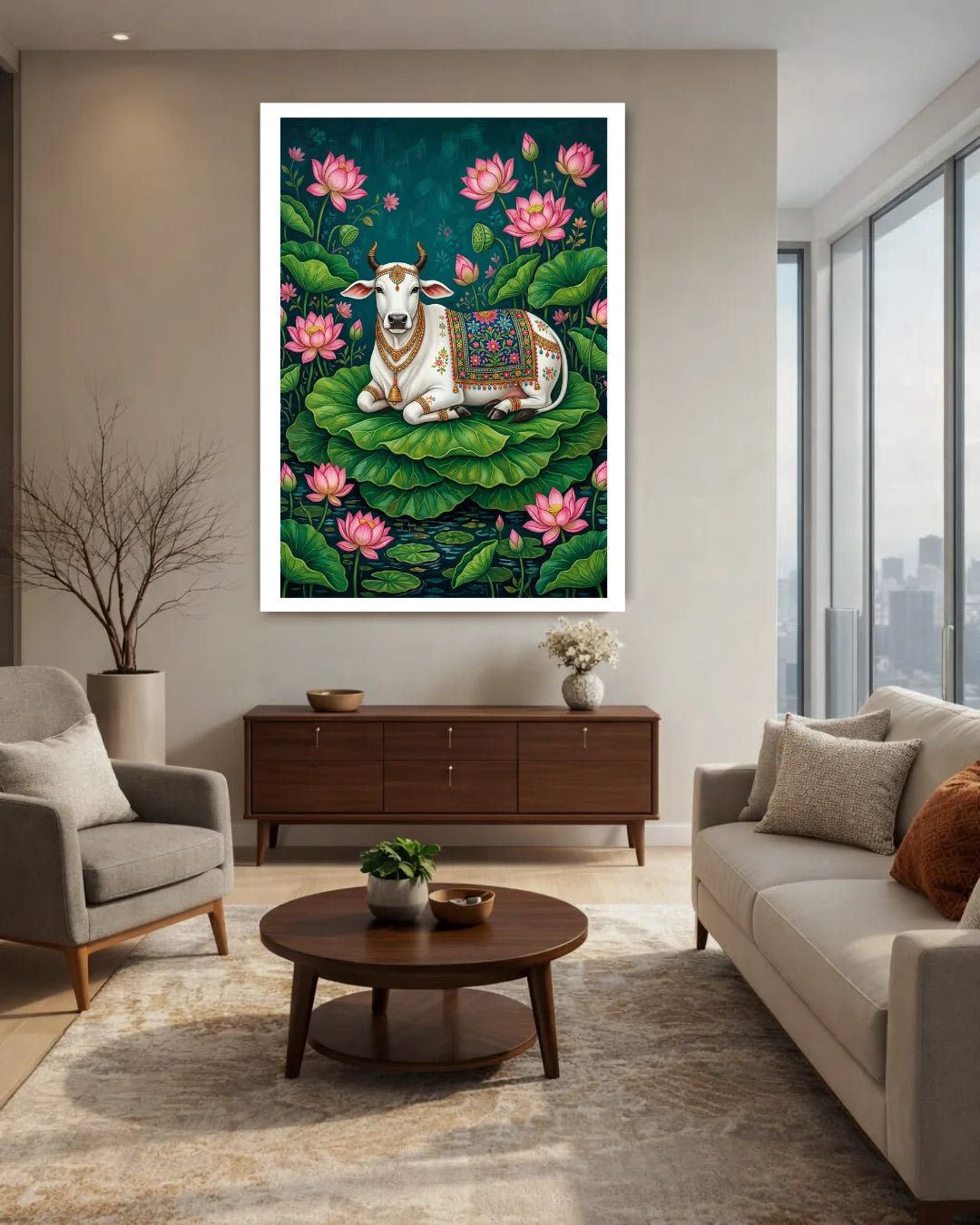 Sacred Cow Lotus Art - Wall Art Canvas