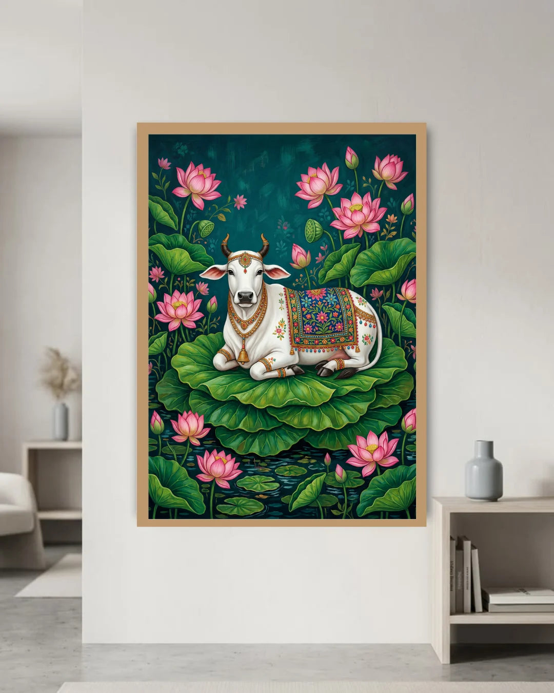 Sacred Cow Lotus Art - Wall Art Canvas