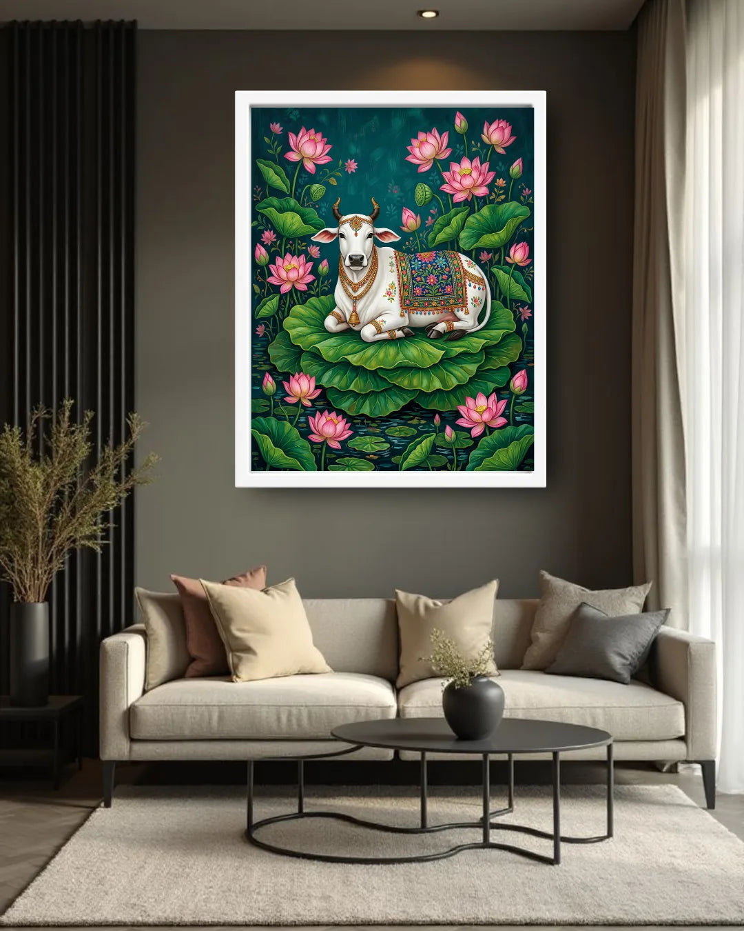 Sacred Cow Lotus Art - Wall Art Canvas