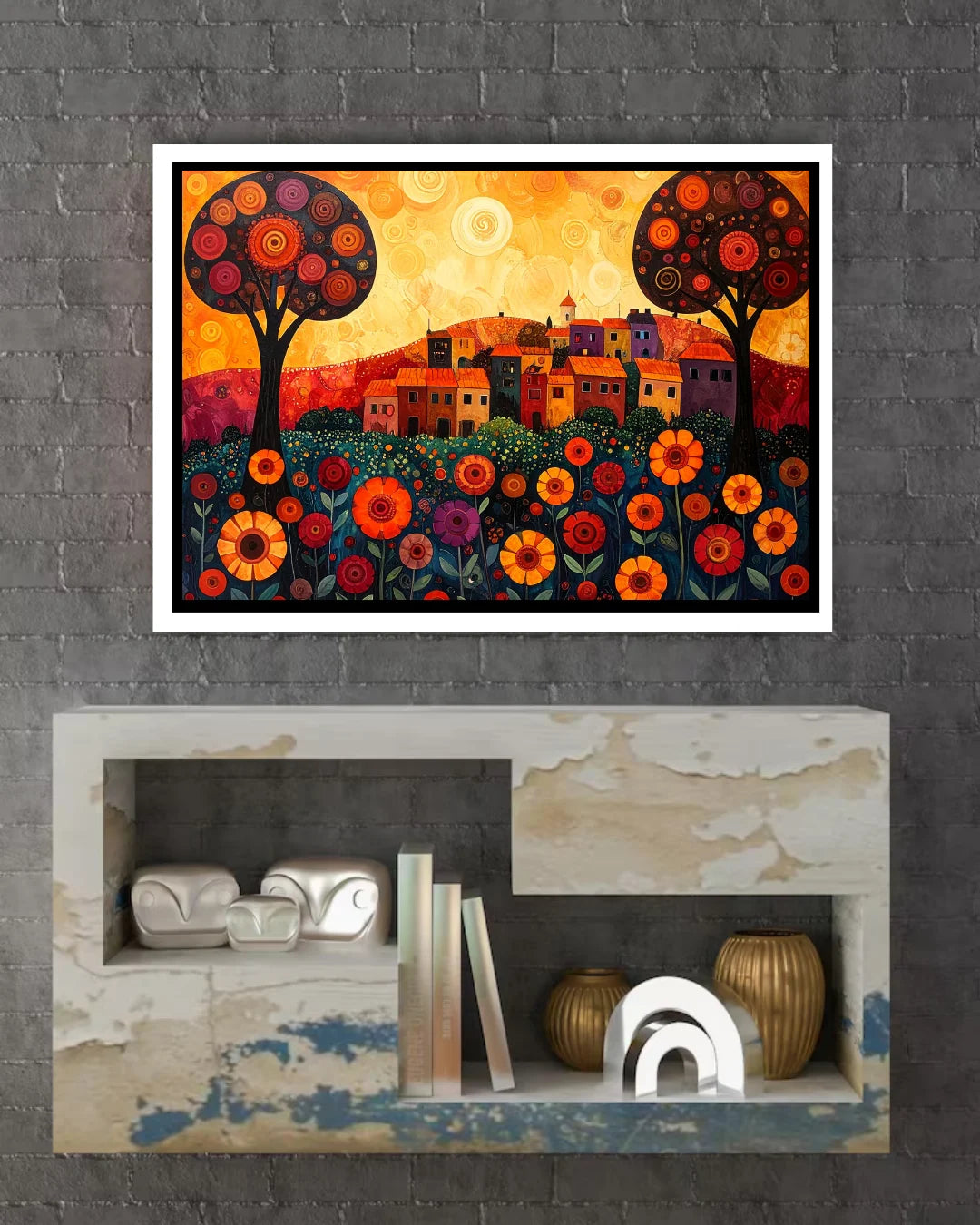 Abstract Floral Village Landscape - Wall Art Canvas