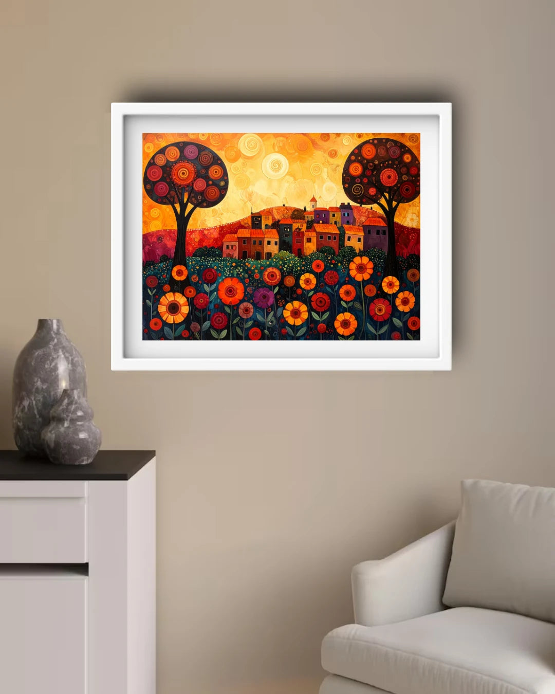Abstract Floral Village Landscape - Wall Art Canvas