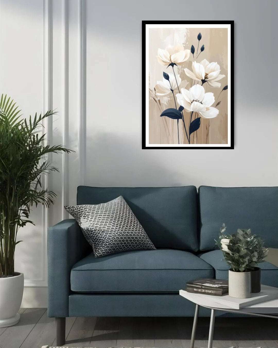 Minimal Beige Floral Art - Wall Art Canvas