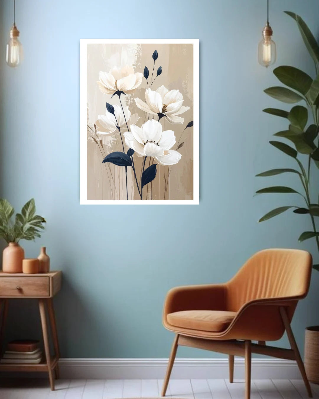 Minimal Beige Floral Art - Wall Art Canvas