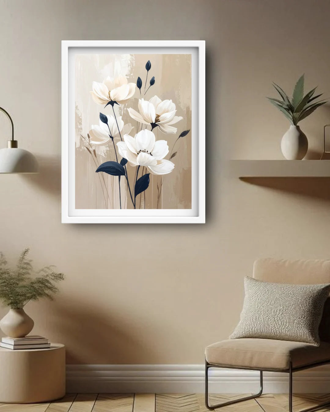 Minimal Beige Floral Art - Wall Art Canvas