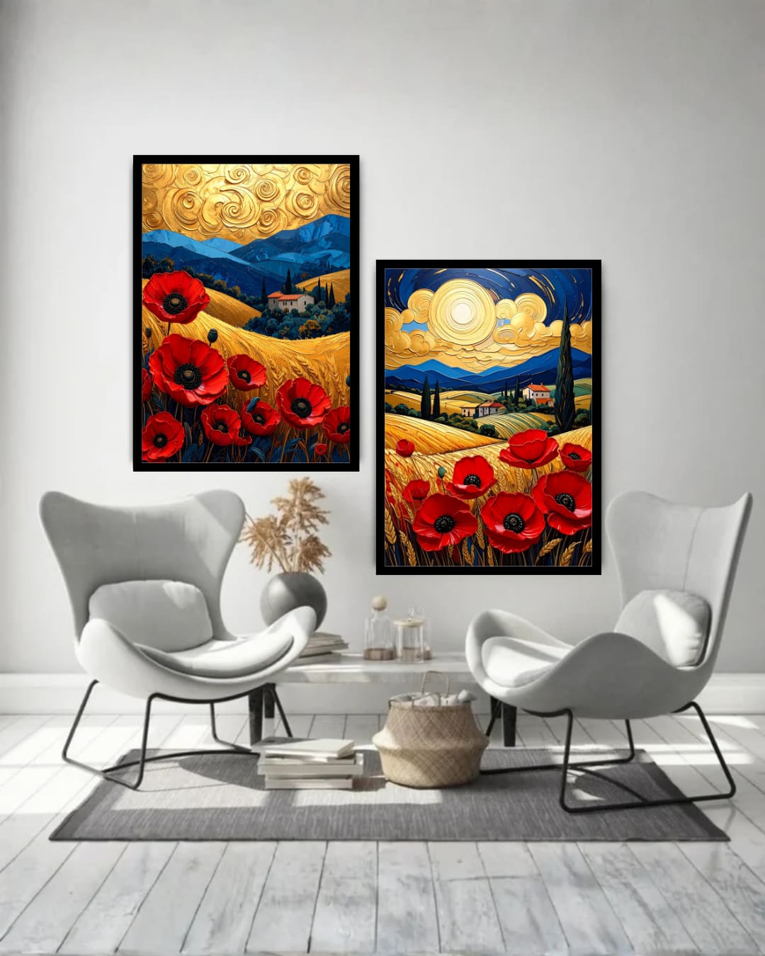 Abstract Red Flower Landscape Set of 2 - Wall Art Canvas