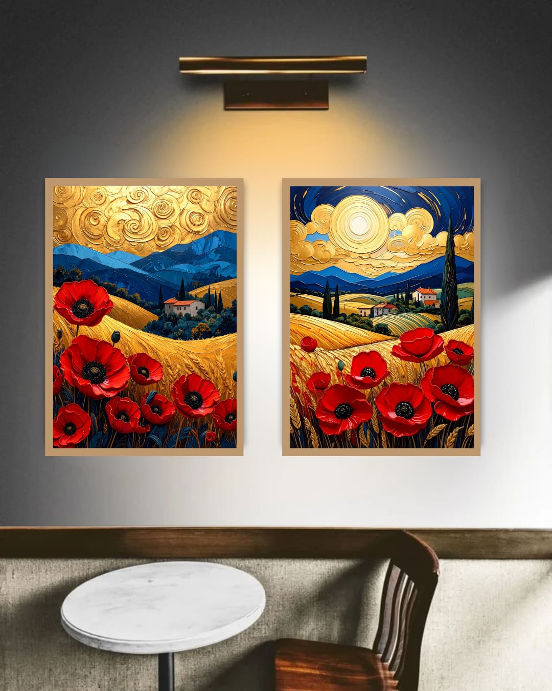 Abstract Red Flower Landscape Set of 2 - Wall Art Canvas