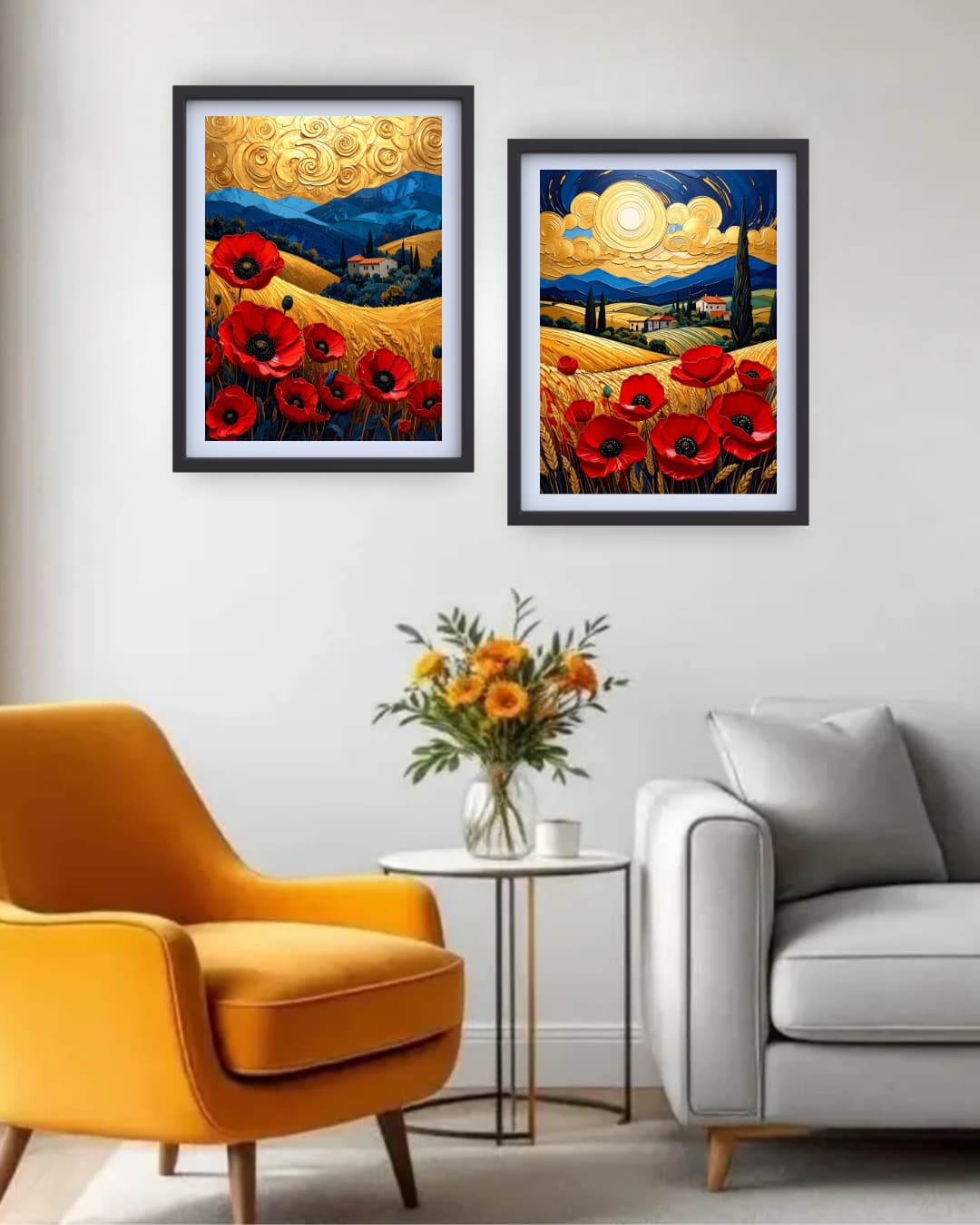 Abstract Red Flower Landscape Set of 2 - Wall Art Canvas
