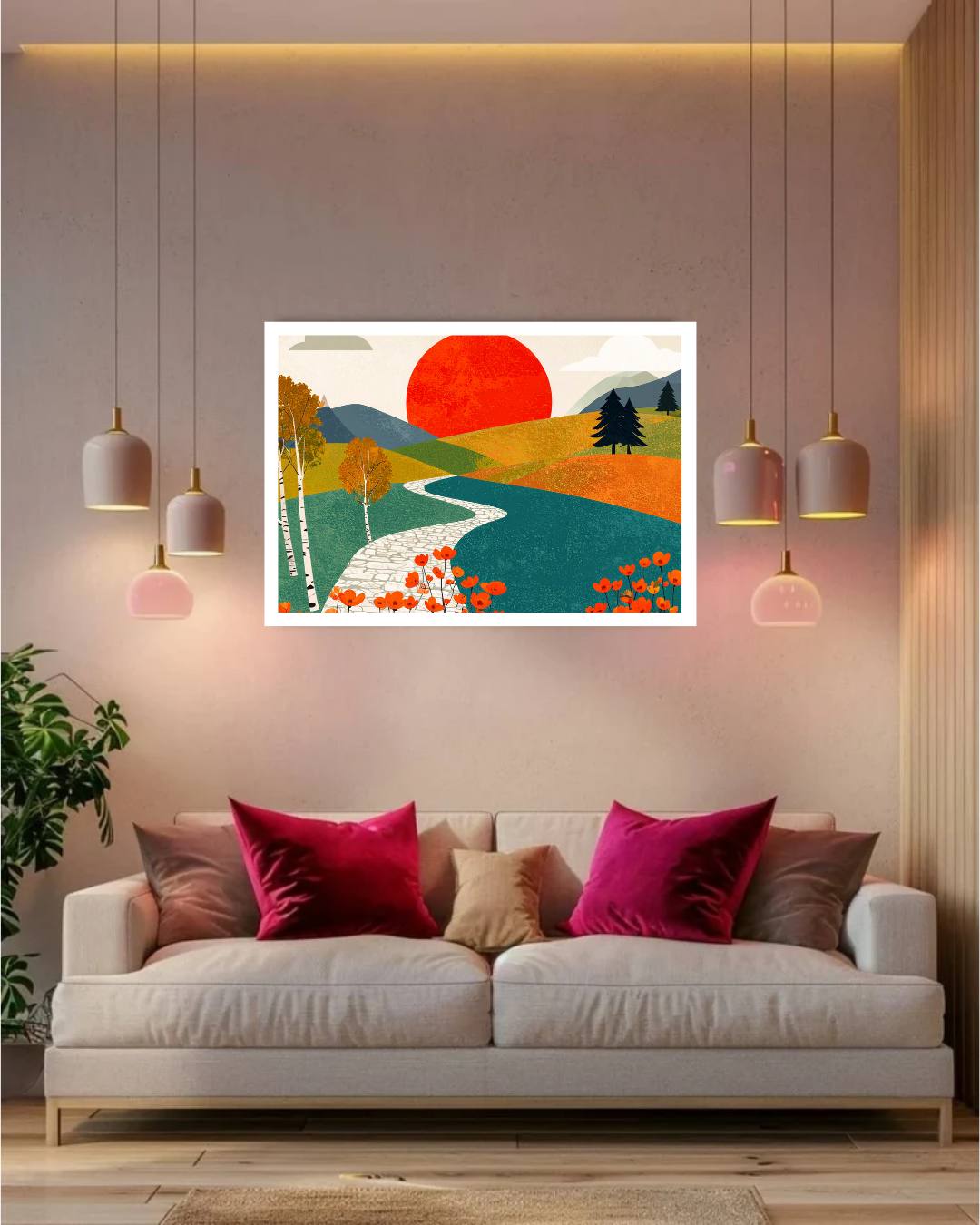 Abstract Minimal Landscape Sun - Wall Art Canvas