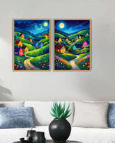 Abstract Night Hills Canvas Set of 2 - Wall Art Canvas WallArtVibes