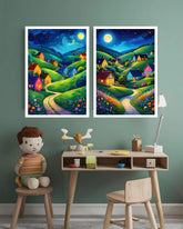 Abstract Night Hills Canvas Set of 2 - Wall Art Canvas WallArtVibes