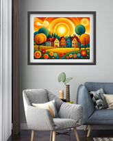 Abstract Colorful Village Sun - Wall Art Canvas WallArtVibes