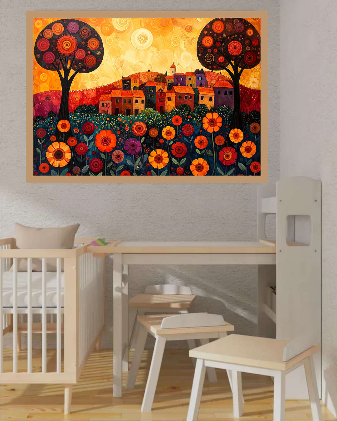Abstract Floral Village Landscape - Wall Art Canvas WallArtVibes