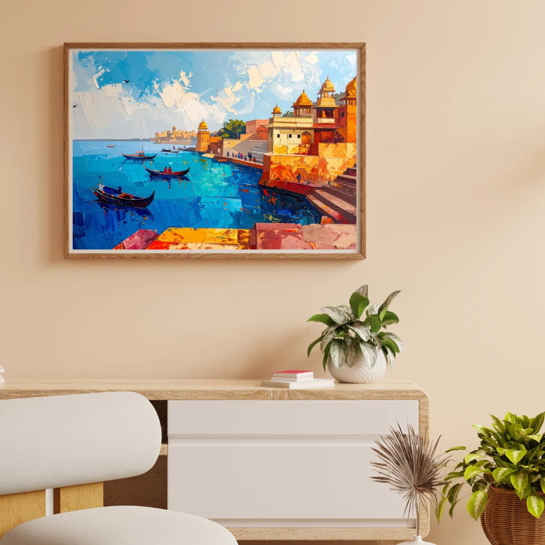 Varanasi ghats canvas wall art painting
