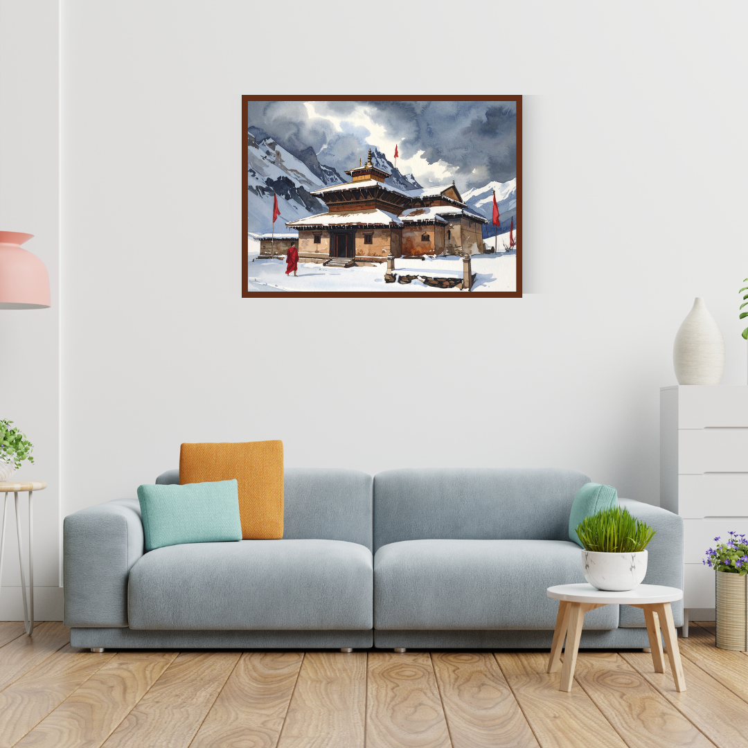 Himalayan Buddhist Temple Art - Winter Snow Monastery Canvas