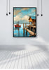 Scenic wooden boat wall art canvas painting on white wall for modern home decor
