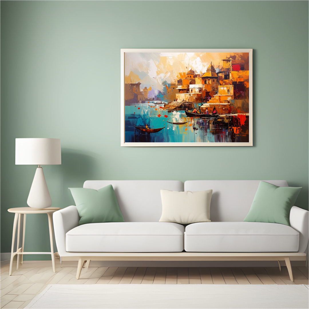 Varanasi Ghat Painting - Indian Heritage Canvas Wall Art
