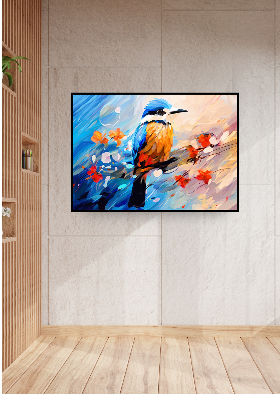 Colorful Birds &amp; Flowers Art - Abstract Canvas Wall Painting