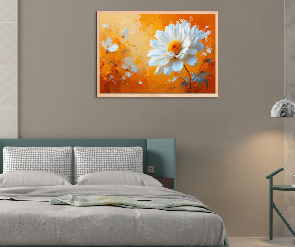 Orange Abstract Daisy Art - Contemporary Canvas Painting