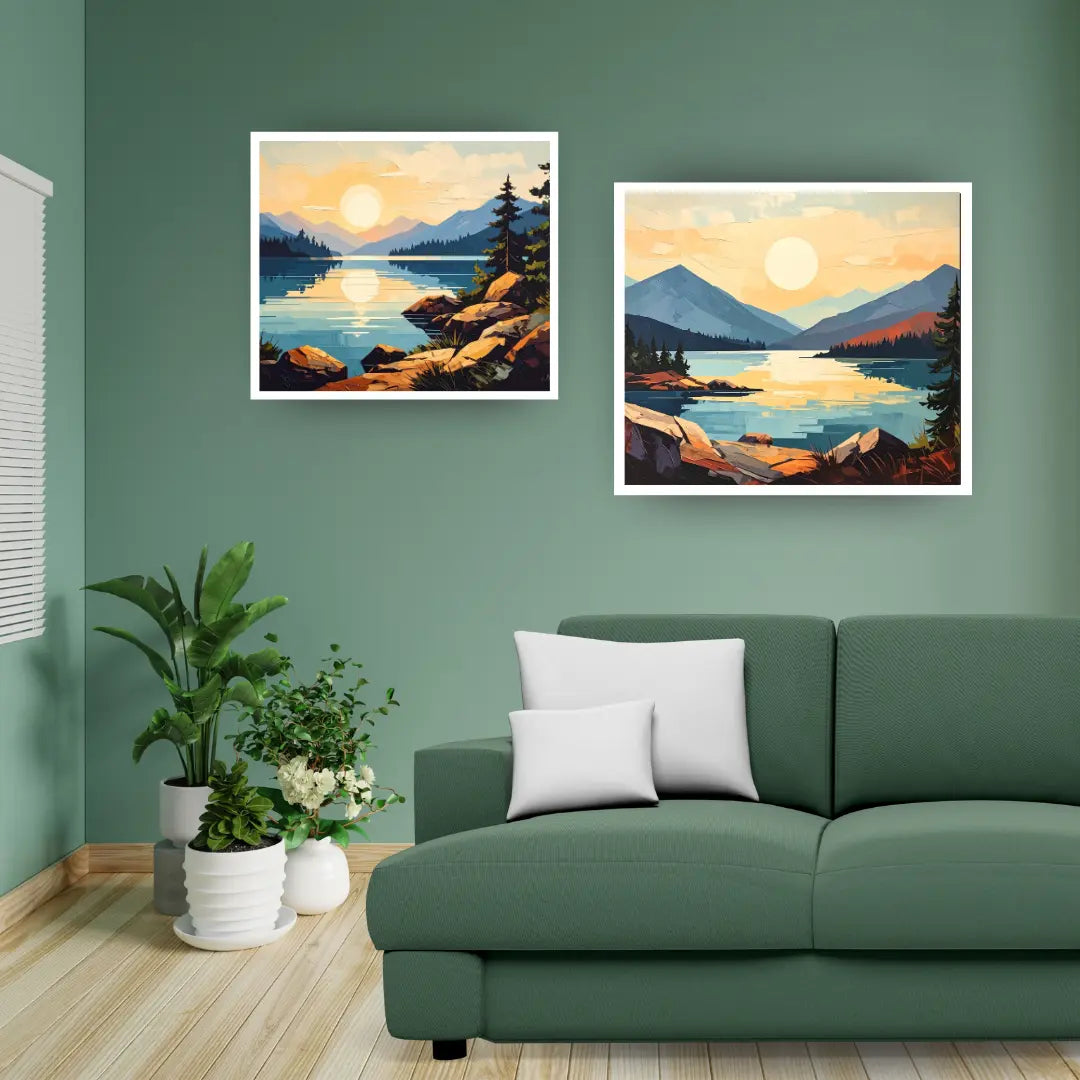Horizon Calm: Sunset Vista - Set Of 2 - Wall Art Canvas