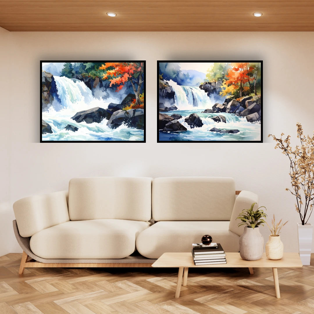 Autumn Waterfall - Set Of 2 - Wall Art Canvas