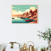 Indian ghat city canvas painting for wall decor
