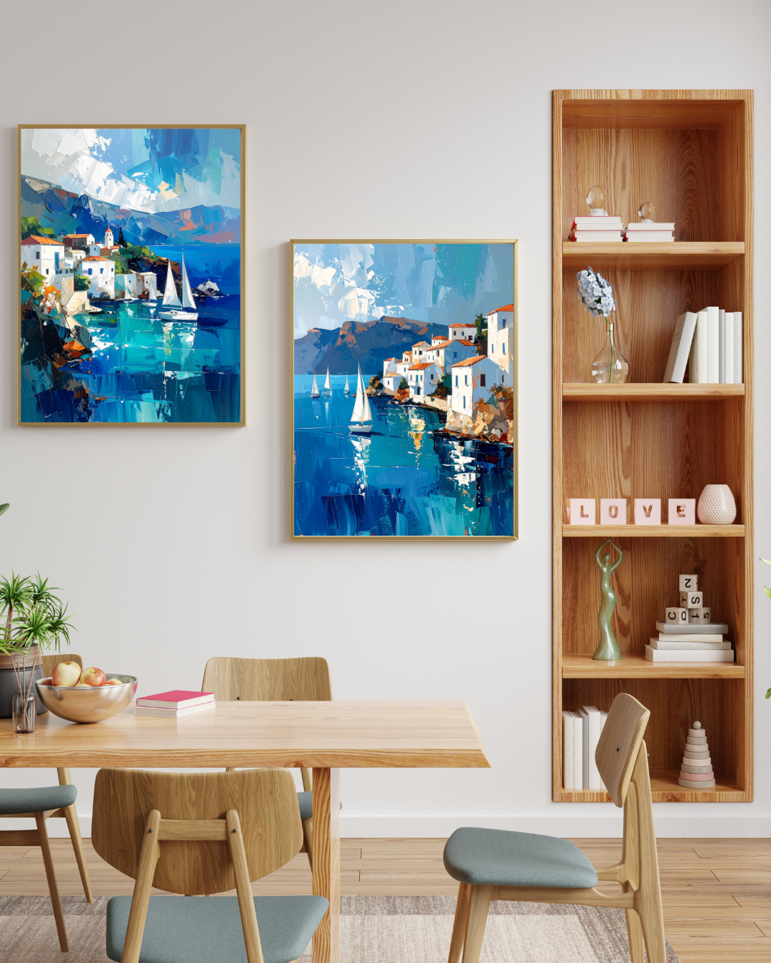 Mediterranean Coastal Village Art - Premium Canvas Painting