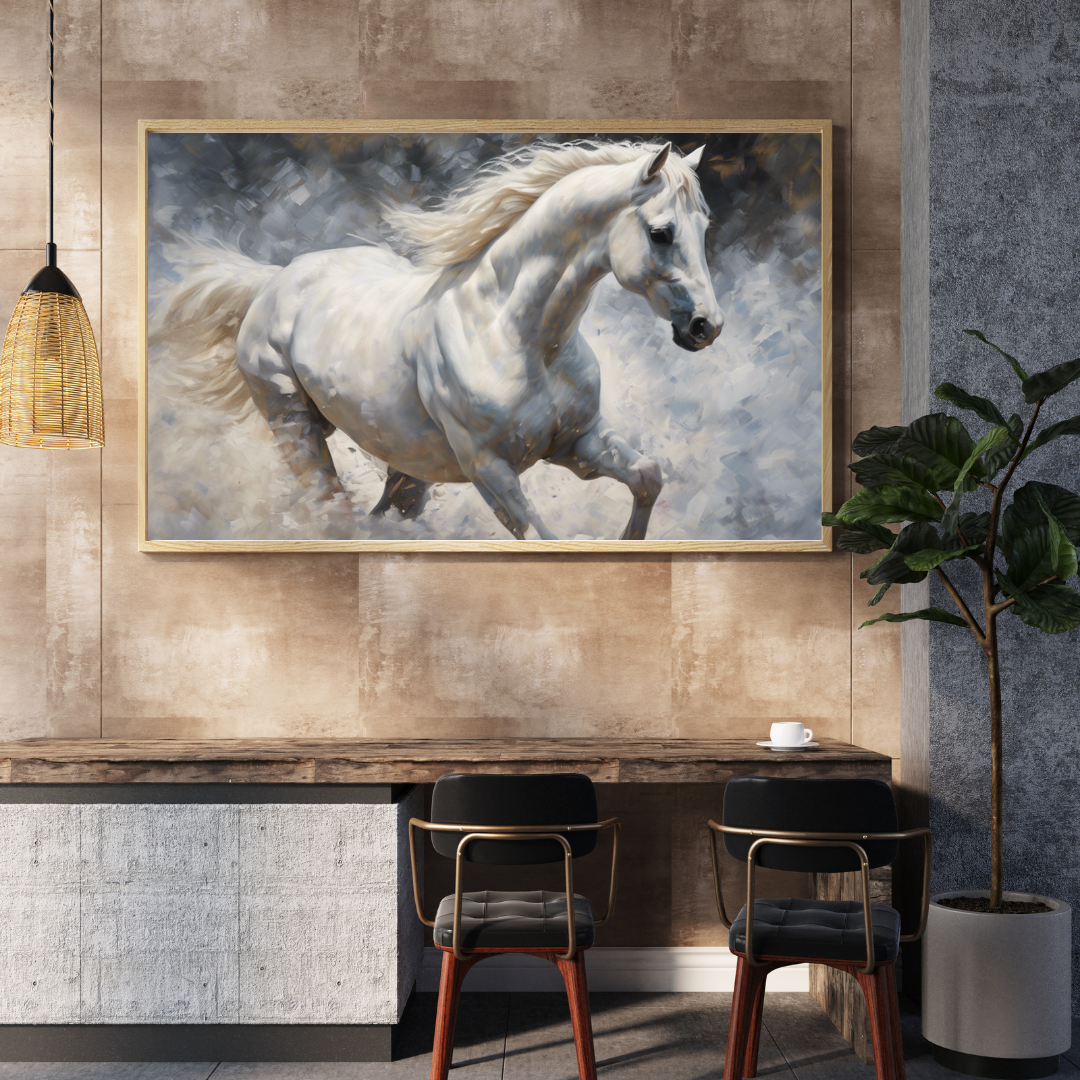 Running White Horse Art - Premium Canvas Wall Painting