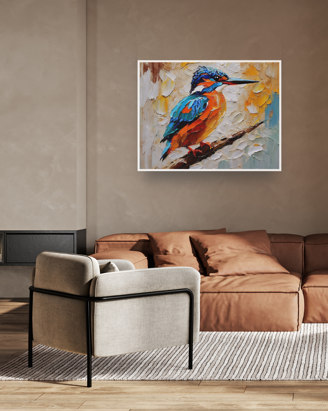 Kingfisher Bird Art - Textured Palette Knife Wildlife Canvas
