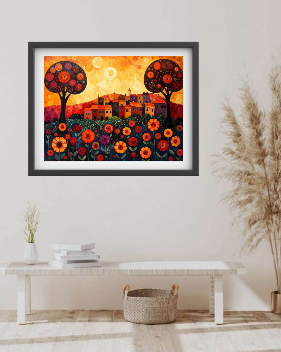 Abstract Floral Village Landscape - Wall Art Canvas WallArtVibes