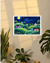 Abstract Colorful Night Village - Wall Art Canvas WallArtVibes
