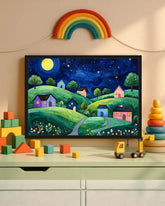 Abstract Colorful Night Village - Wall Art Canvas WallArtVibes