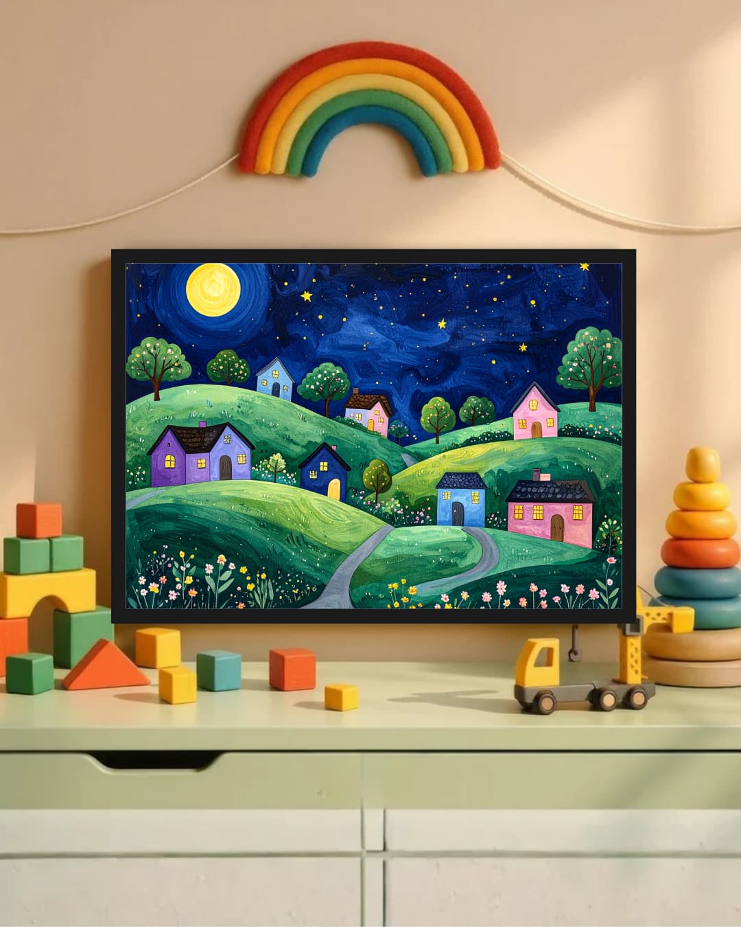 Abstract Colorful Night Village - Wall Art Canvas WallArtVibes