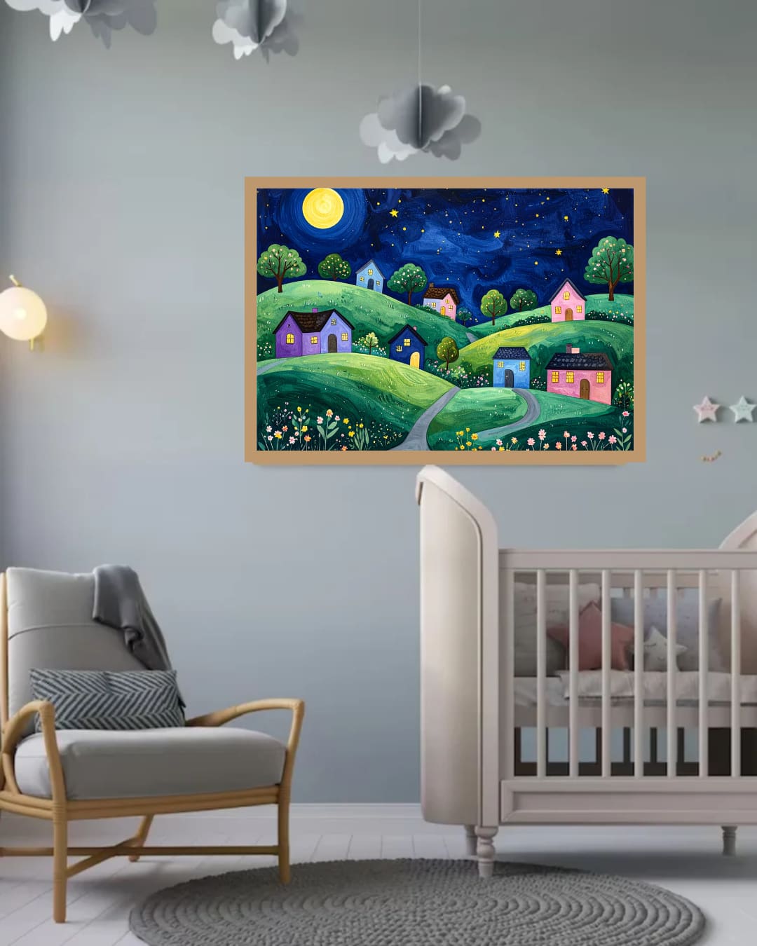 Abstract Colorful Night Village - Wall Art Canvas WallArtVibes