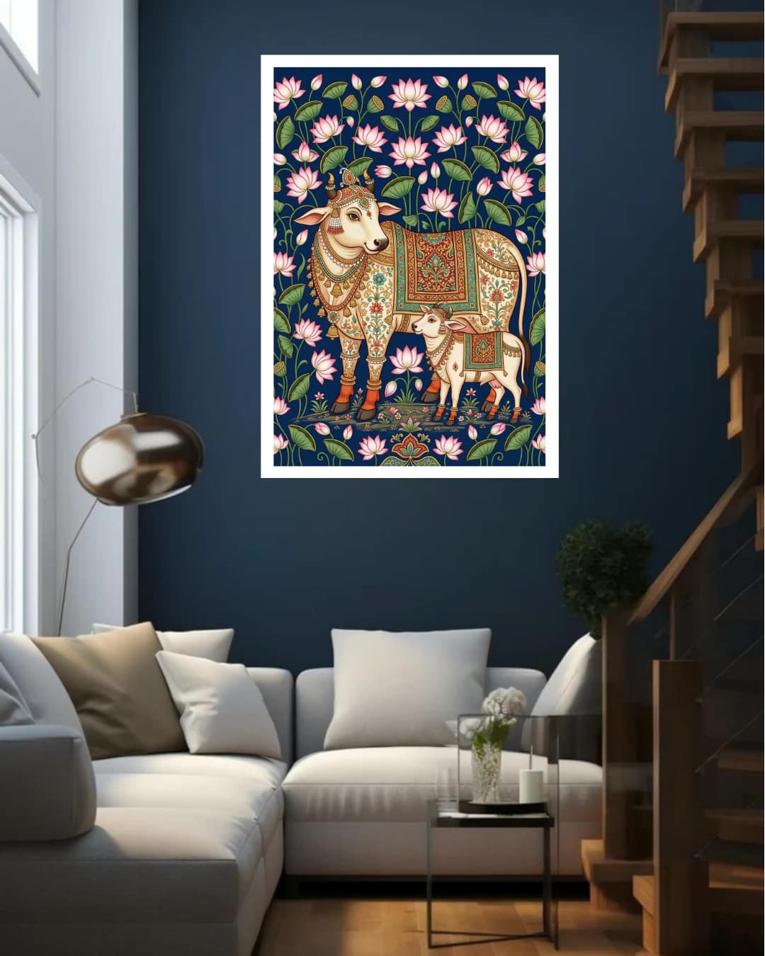 Spiritual Calm : Cow &amp; Calf Scene - Wall Art Canvas WallArtVibes