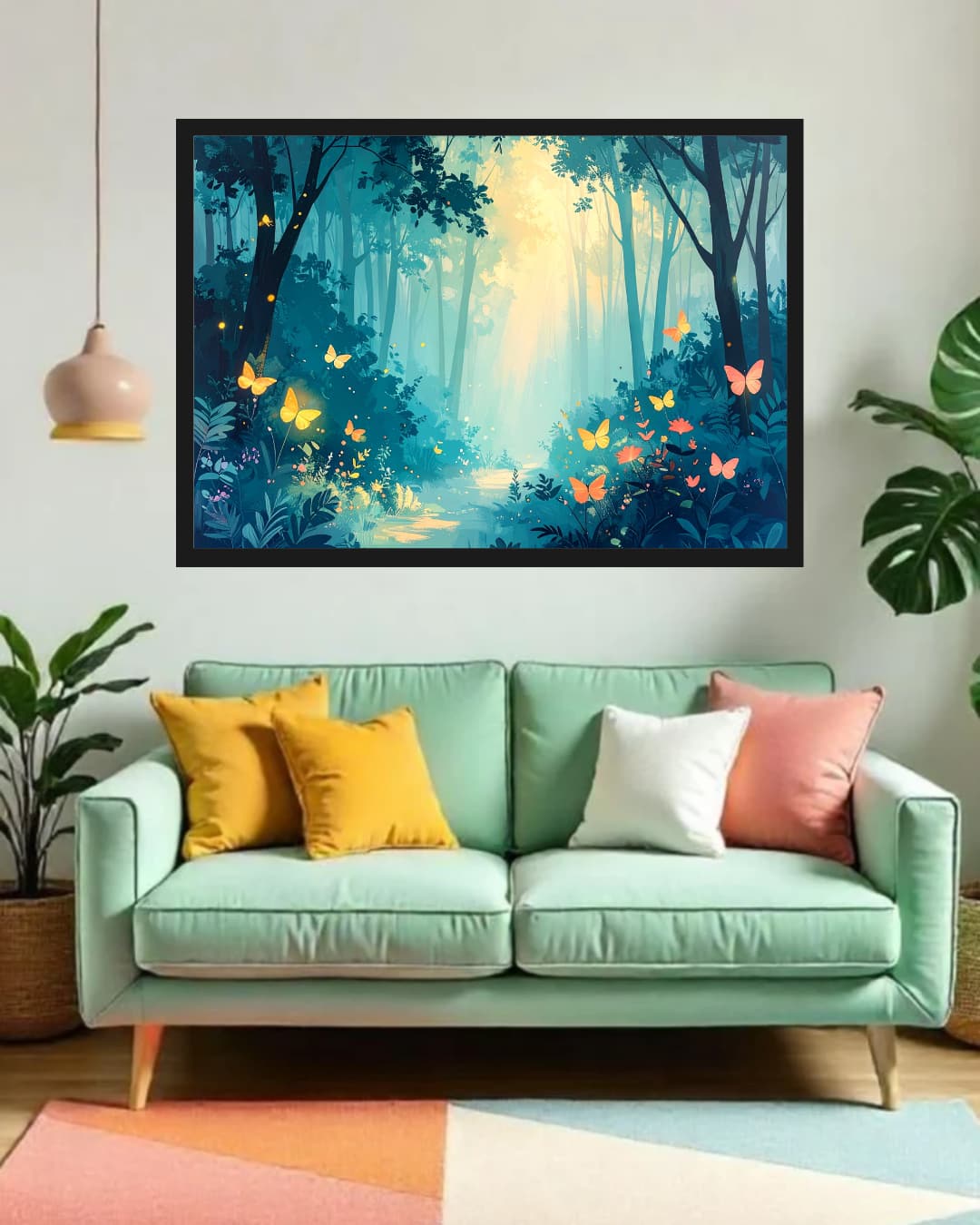 Enchanted Forest Path: Mystical Butterflies and Fireflies Wall Art WallArtVibes