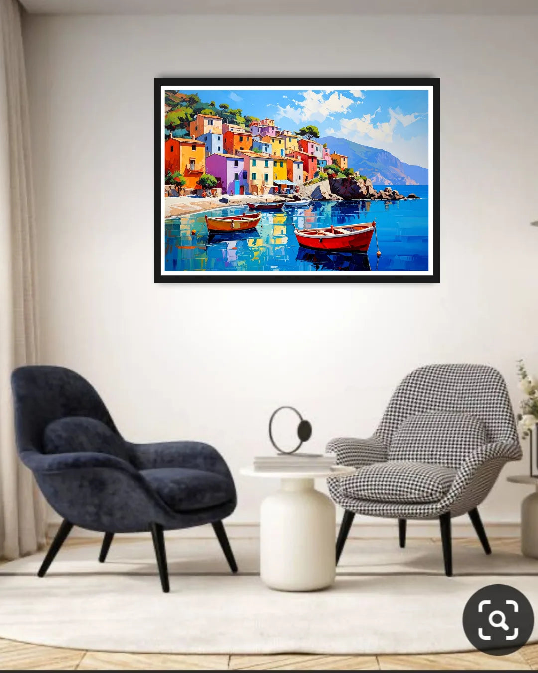Colorful Coastal Village Boat - Wall Art Canvas