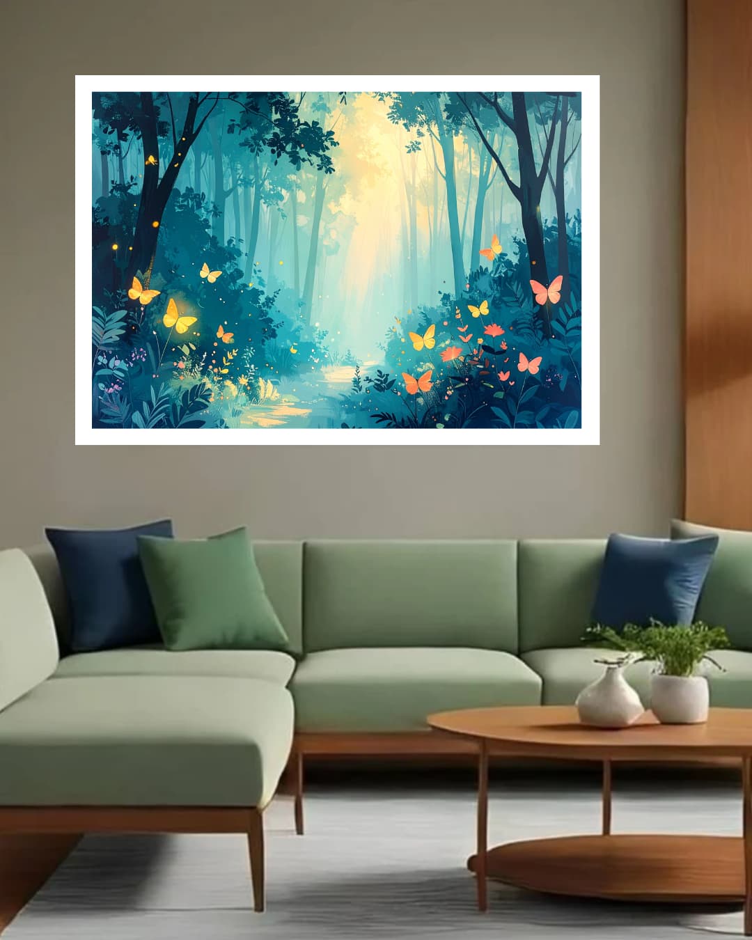 Enchanted Forest Path: Mystical Butterflies and Fireflies Wall Art WallArtVibes
