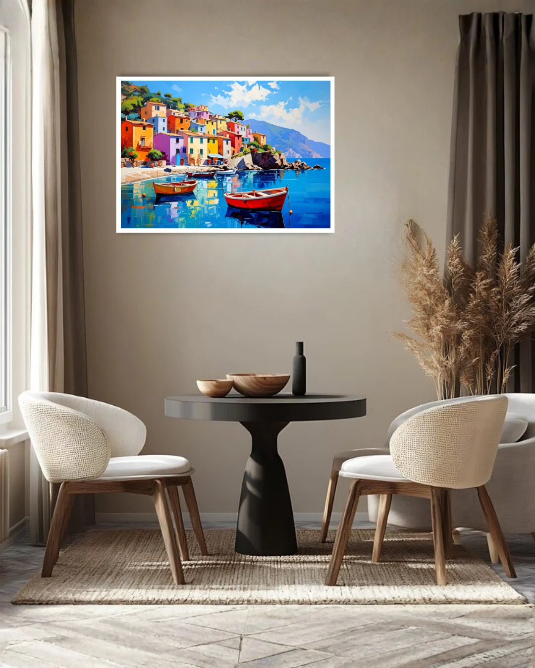 Colorful Coastal Village Boat - Wall Art Canvas