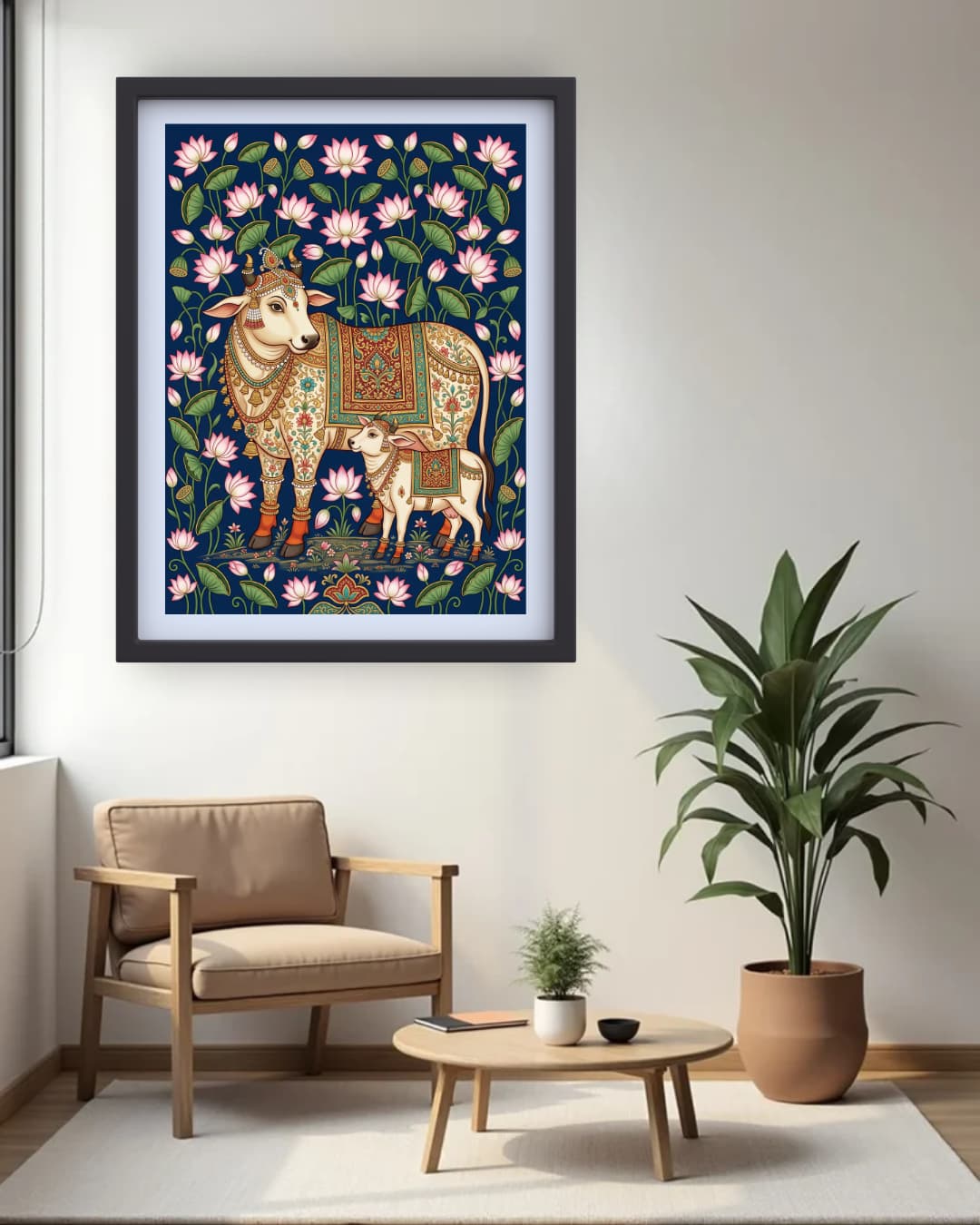 Spiritual Calm : Cow &amp; Calf Scene - Wall Art Canvas WallArtVibes