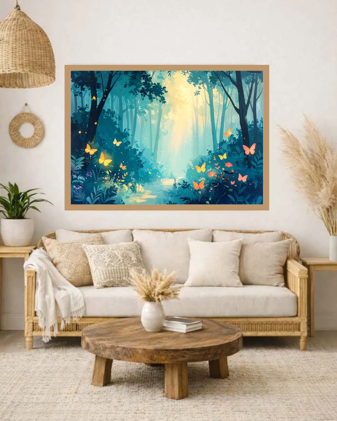Enchanted Forest Path: Mystical Butterflies and Fireflies Wall Art WallArtVibes