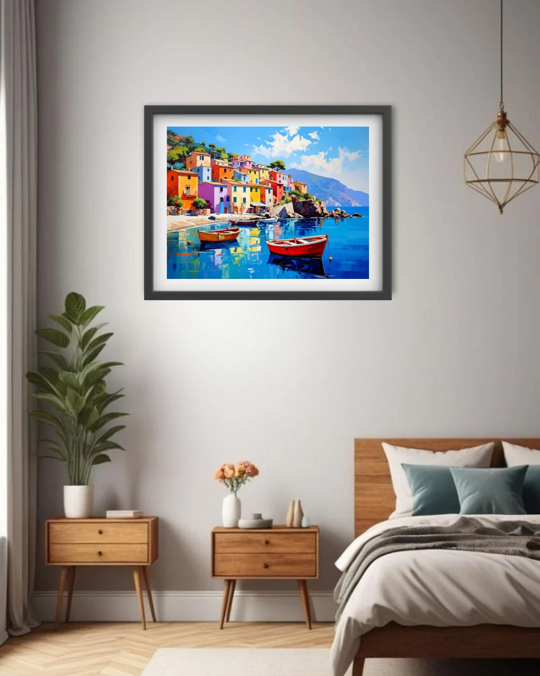 Colorful Coastal Village Boat - Wall Art Canvas