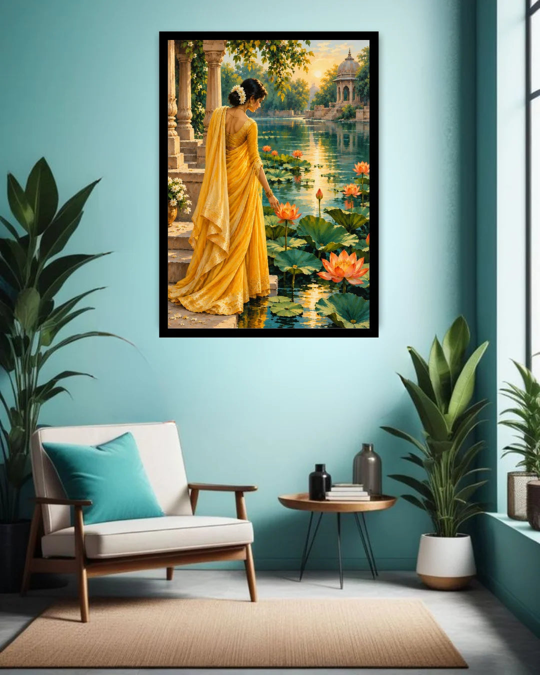 Golden Serenity Lotus Pond Indian - Wall Art Canvas WallArtVibes