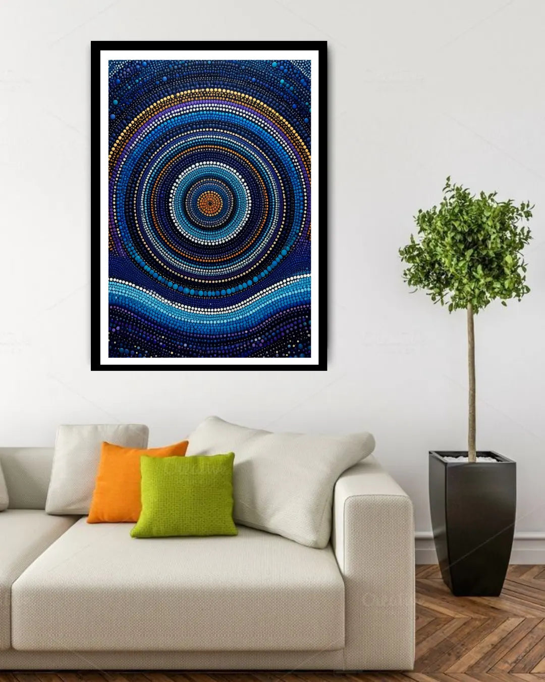Blue Mandala Circle Art - Wall Art Canvas