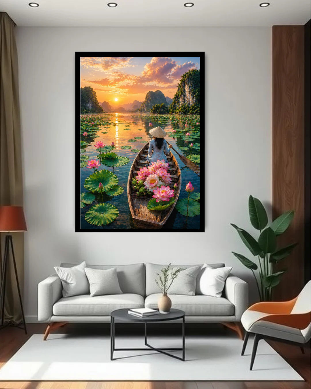 Lotus Lake Sunset Art - Wall Art Canvas