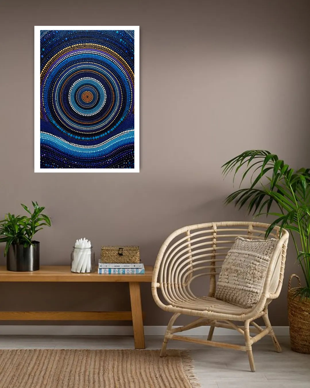 Blue Mandala Circle Art - Wall Art Canvas