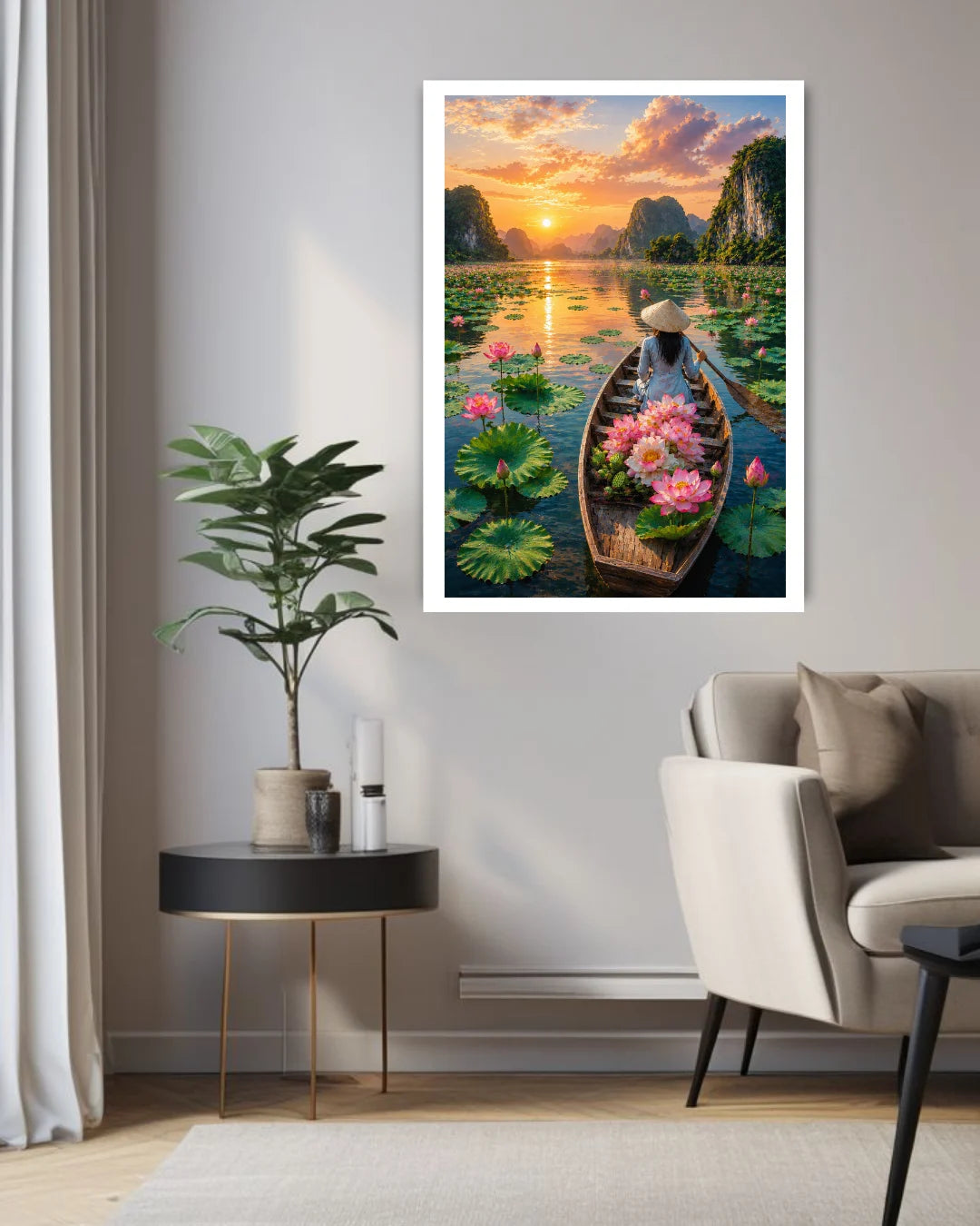 Lotus Lake Sunset Art - Wall Art Canvas
