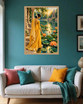 Golden Serenity Lotus Pond Indian - Wall Art Canvas WallArtVibes