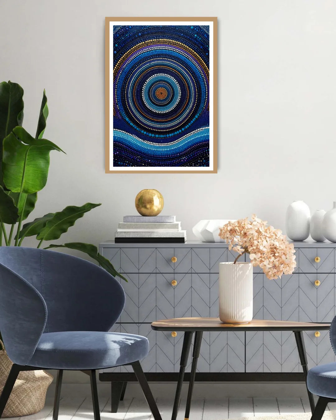 Blue Mandala Circle Art - Wall Art Canvas