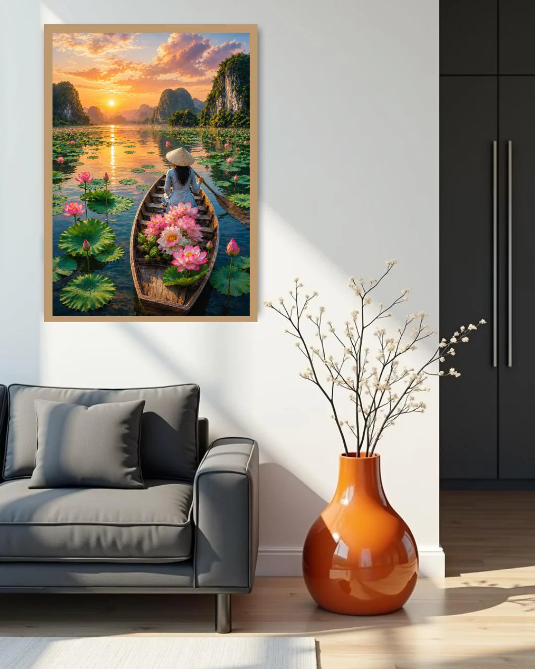 Lotus Lake Sunset Art - Wall Art Canvas